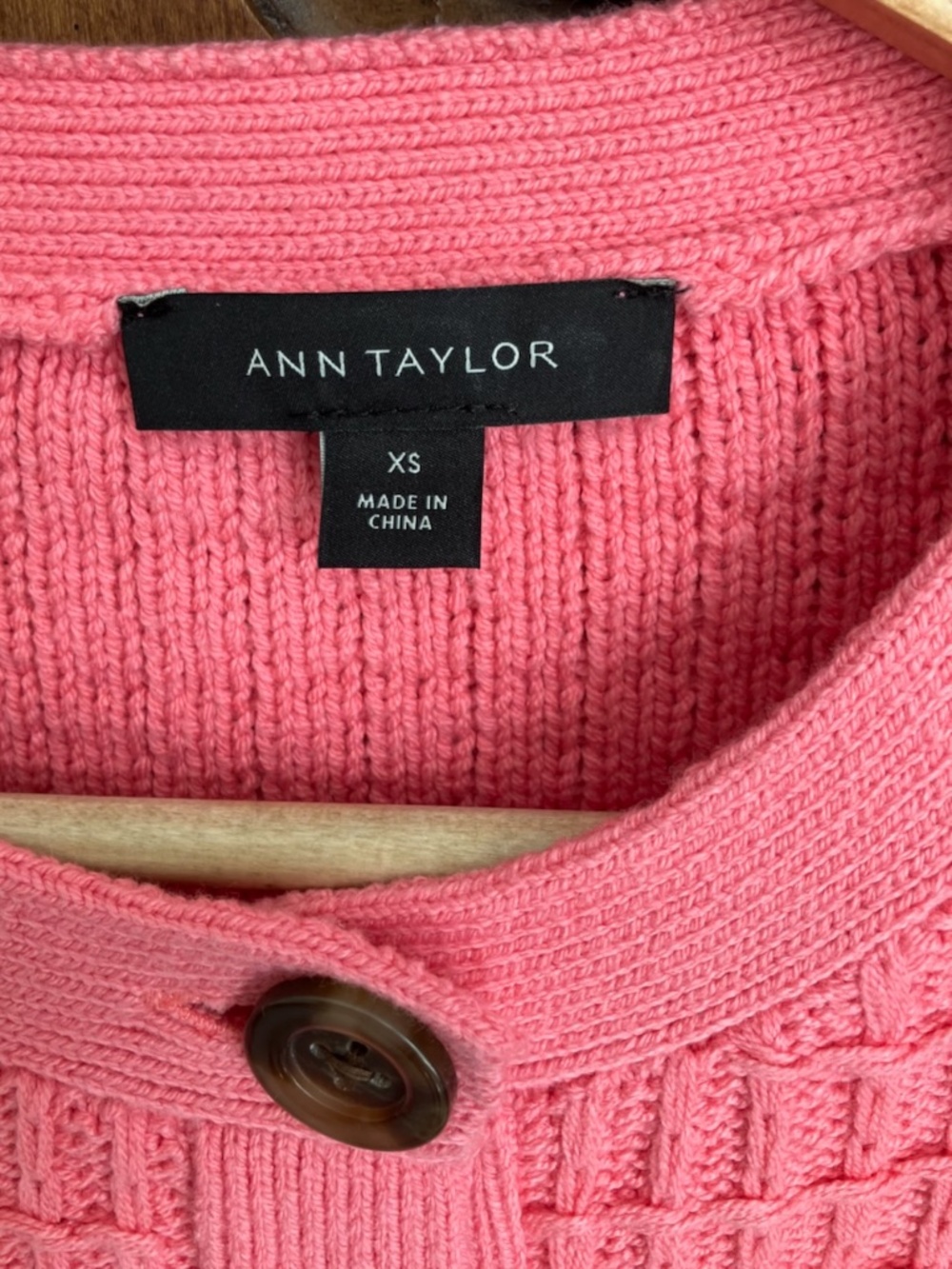 Ann Taylor | Tweedy Sweater Jacket | Bright Guava | XS - Picture 3 of 6